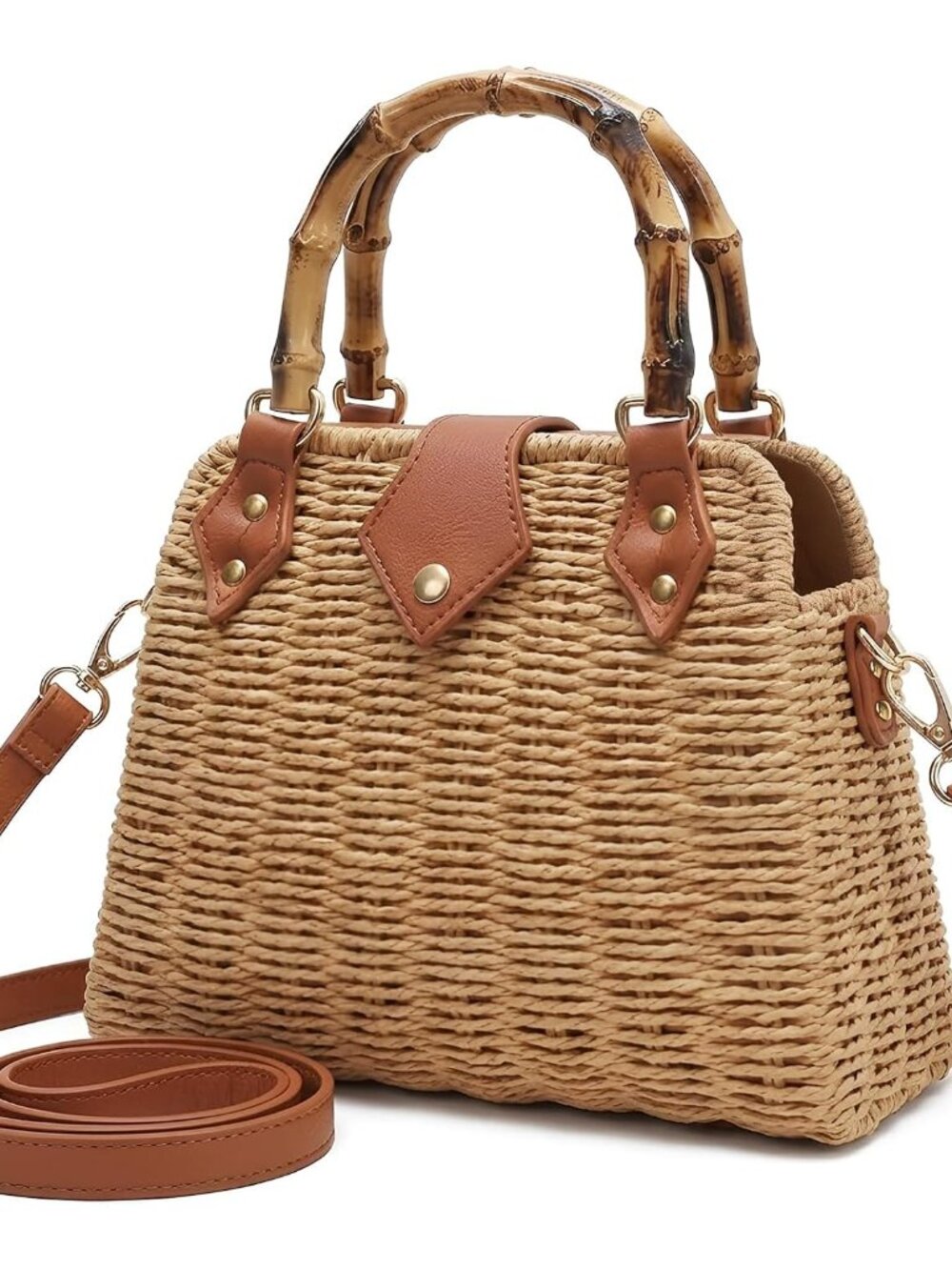 Straw Crossbody Bag for Women Woven Summer Beach Purse Handmade Vintage Rattan S